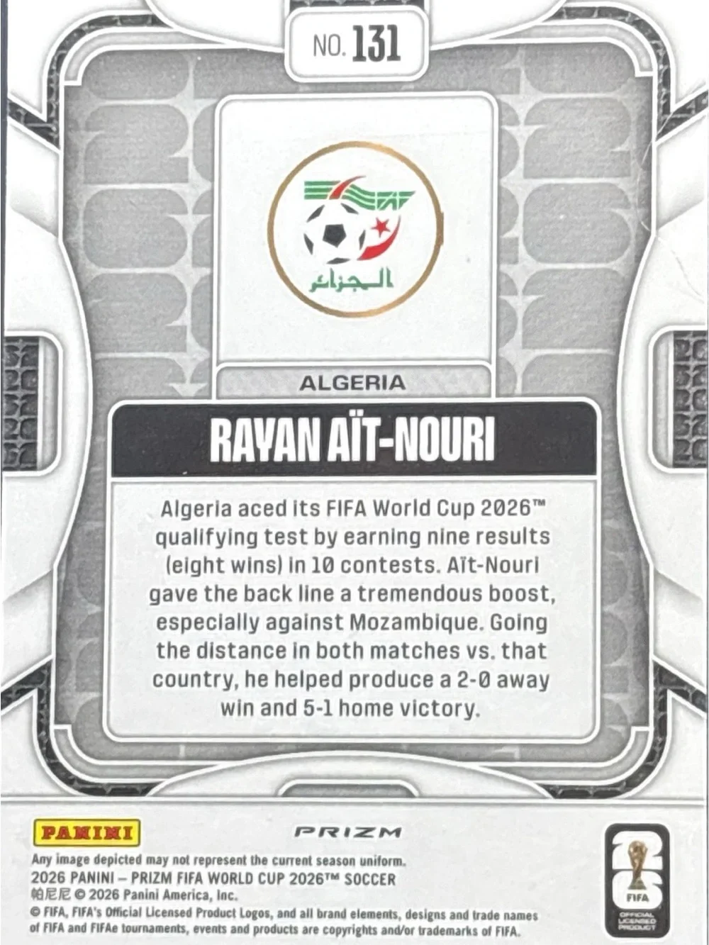 Panini Prizm Rayan Aït-Nouri Soccer Card - Shimmer Prizm